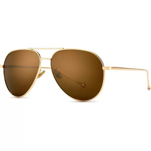 SUNGAIT Womens Lightweight Oversized Aviator Sunglasses  Mirrored Polarized LensLightgold FrameBrown Lens  60