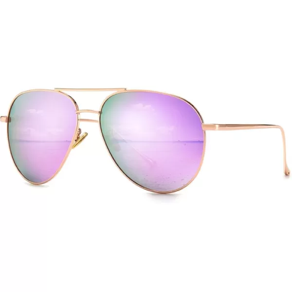 SUNGAIT Womens Lightweight Oversized Aviator Sunglasses  Mirrored Polarized LensRose Gold FramePurple Mirror Lens  60