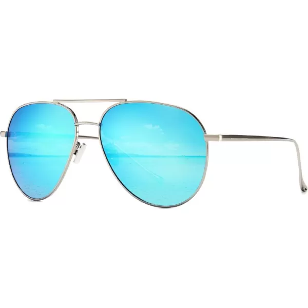 SUNGAIT Womens Lightweight Oversized Aviator Sunglasses  Mirrored Polarized LensSilver FrameBlue Mirror Lens  60
