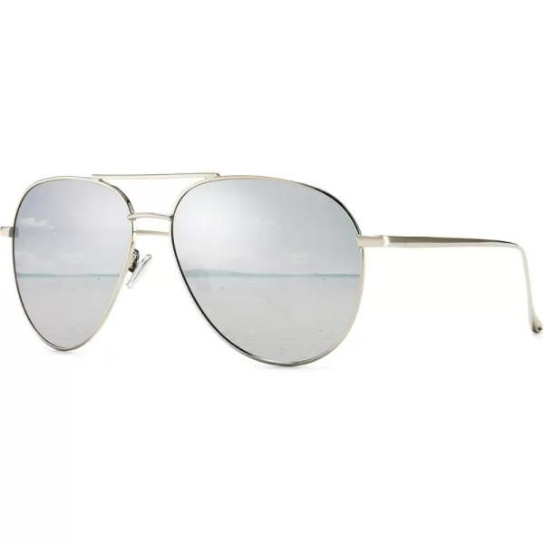 SUNGAIT Womens Lightweight Oversized Aviator Sunglasses  Mirrored Polarized LensSilver FrameSilver Mirror Lens  60