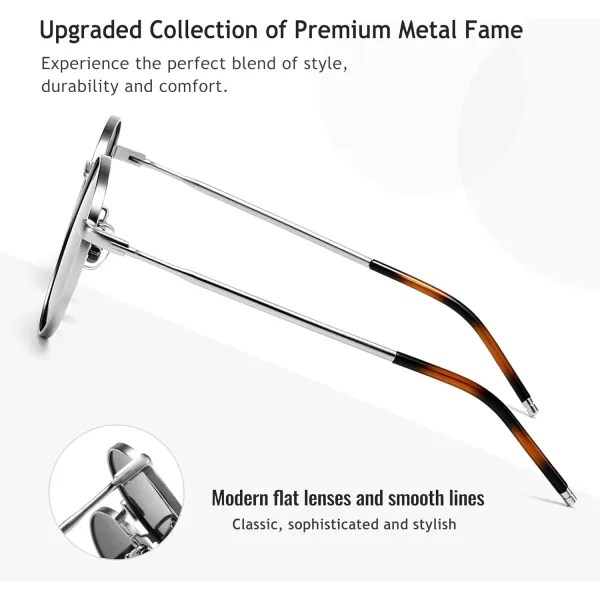 SUNGAIT Round Polarized Sunglasses for Men  Metal Frame Retro Style UV400 Protection for Driving Fishing Golf2024 Silver FramePolarized Gray Lens