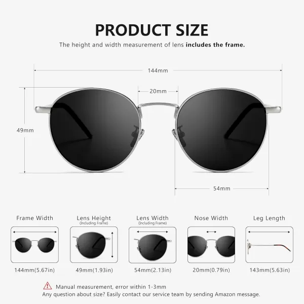 SUNGAIT Round Polarized Sunglasses for Men  Metal Frame Retro Style UV400 Protection for Driving Fishing Golf2024 Silver FramePolarized Gray Lens