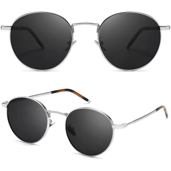 SUNGAIT Round Polarized Sunglasses for Men  Metal Frame Retro Style UV400 Protection for Driving Fishing Golf2024 Silver FramePolarized Gray Lens