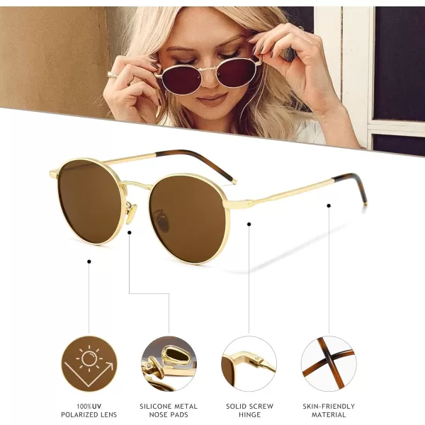 SUNGAIT Ponderable Metal Round Sunglasses for Men Women Classic Vintage Polarized Circle Sun Glasses2 Pack Polarized Gold Frame Gray Lensgold Frame Brown Lens
