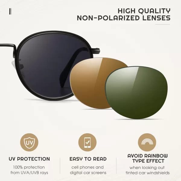 SUNGAIT Round Sunglasses for Women Men Retro Sun Glasses for Driving Beach Camping Trip  UV400 ProtectionBlack Frame Gray Lens