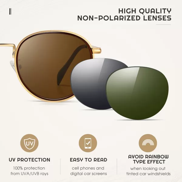 SUNGAIT Round Sunglasses for Women Men Retro Sun Glasses for Driving Beach Camping Trip  UV400 ProtectionGold Frame Brown Lens