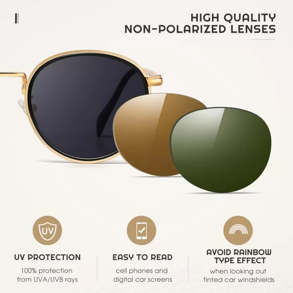 SUNGAIT Round Sunglasses for Women Men Retro Sun Glasses for Driving Beach Camping Trip  UV400 ProtectionGold Frame Gray Lens