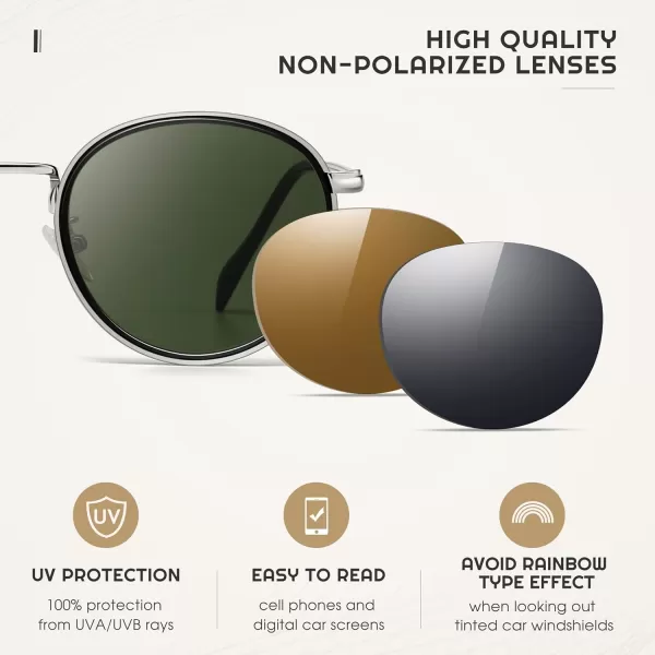SUNGAIT Round Sunglasses for Women Men Retro Sun Glasses for Driving Beach Camping Trip  UV400 ProtectionSilver Frame Dark Green Lens