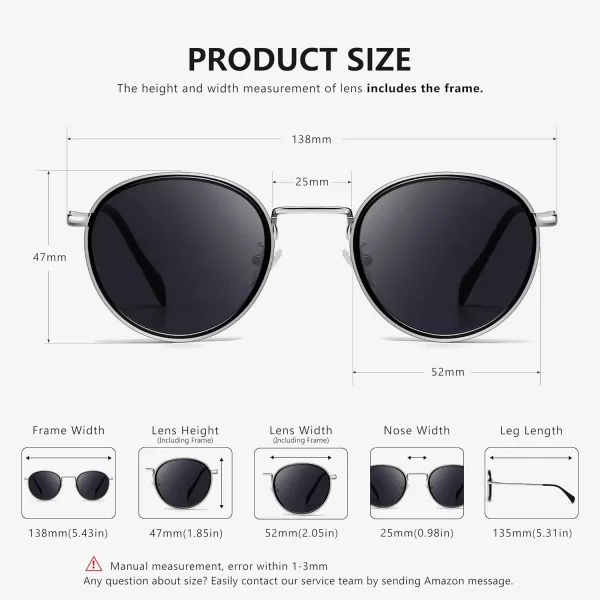 SUNGAIT Round Sunglasses for Women Men Retro Sun Glasses for Driving Beach Camping Trip  UV400 ProtectionSilver Frame Gray Lens