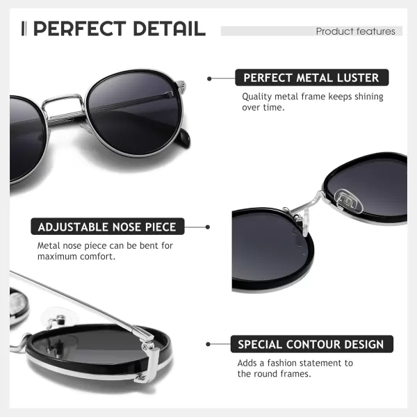 SUNGAIT Round Sunglasses for Women Men Retro Sun Glasses for Driving Beach Camping Trip  UV400 ProtectionSilver Frame Gray Lens