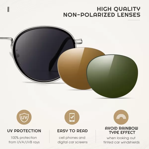 SUNGAIT Round Sunglasses for Women Men Retro Sun Glasses for Driving Beach Camping Trip  UV400 ProtectionSilver Frame Gray Lens