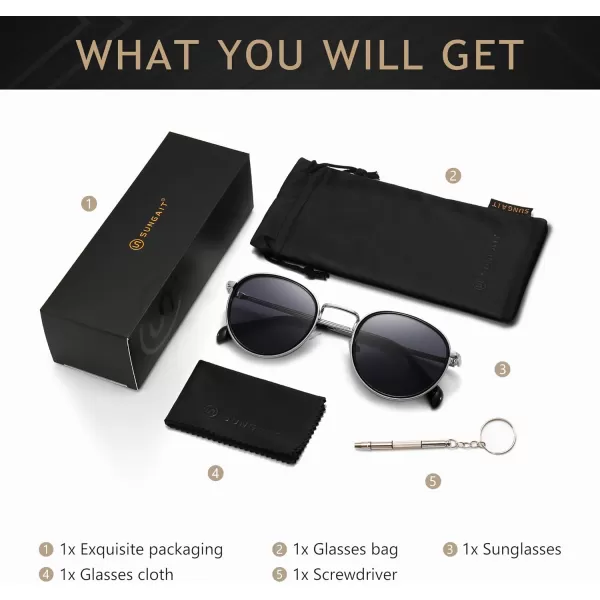 SUNGAIT Round Sunglasses for Women Men Retro Sun Glasses for Driving Beach Camping Trip  UV400 ProtectionSilver Frame Gray Lens