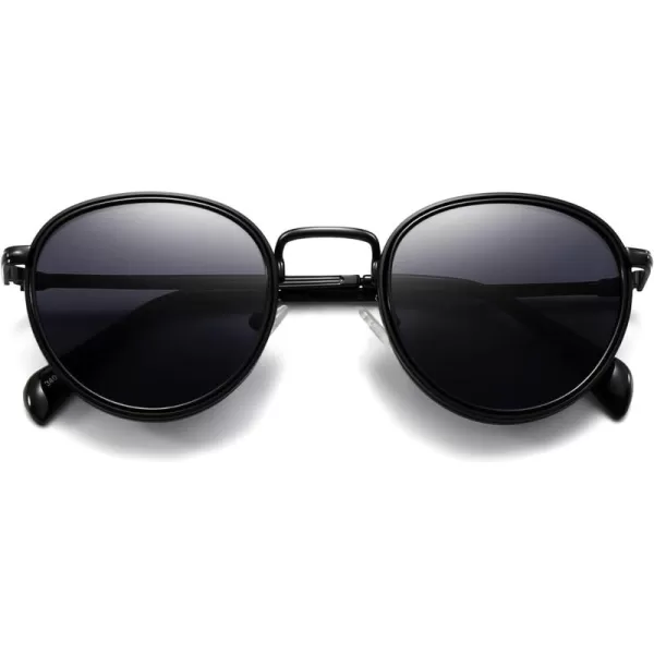 SUNGAIT Round Sunglasses for Women Men Retro Sun Glasses for Driving Beach Camping Trip  UV400 ProtectionBlack Frame Gray Lens