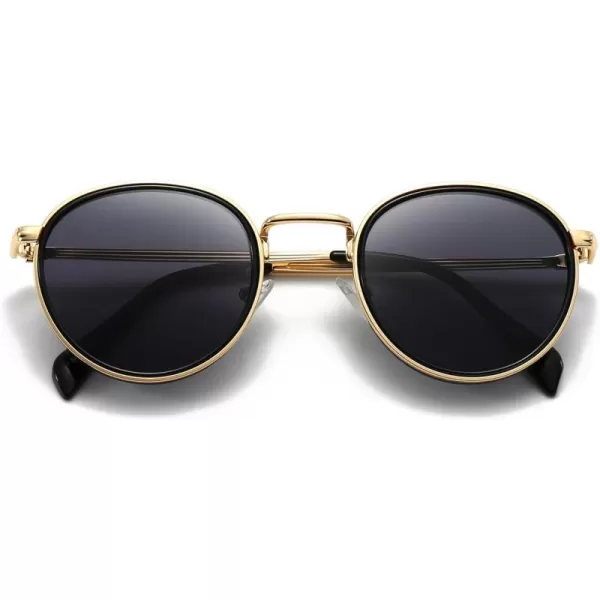 SUNGAIT Round Sunglasses for Women Men Retro Sun Glasses for Driving Beach Camping Trip  UV400 ProtectionGold Frame Gray Lens
