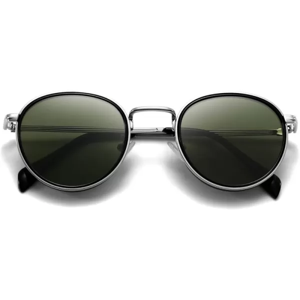 SUNGAIT Round Sunglasses for Women Men Retro Sun Glasses for Driving Beach Camping Trip  UV400 ProtectionSilver Frame Dark Green Lens