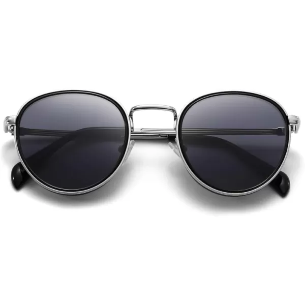 SUNGAIT Round Sunglasses for Women Men Retro Sun Glasses for Driving Beach Camping Trip  UV400 ProtectionSilver Frame Gray Lens