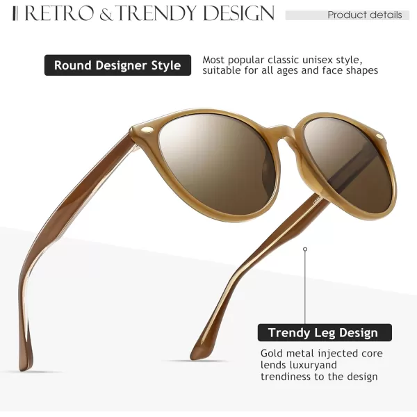 SUNGAIT Retro Round Sunglasses for Women Men Unisex Vintage Trendy Shades  UV400 Protection Classic Designer StyleBrown FrameBrown Lens