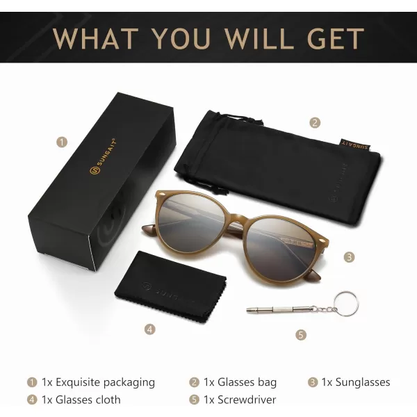 SUNGAIT Retro Round Sunglasses for Women Men Unisex Vintage Trendy Shades  UV400 Protection Classic Designer StyleBrown FrameBrown Lens
