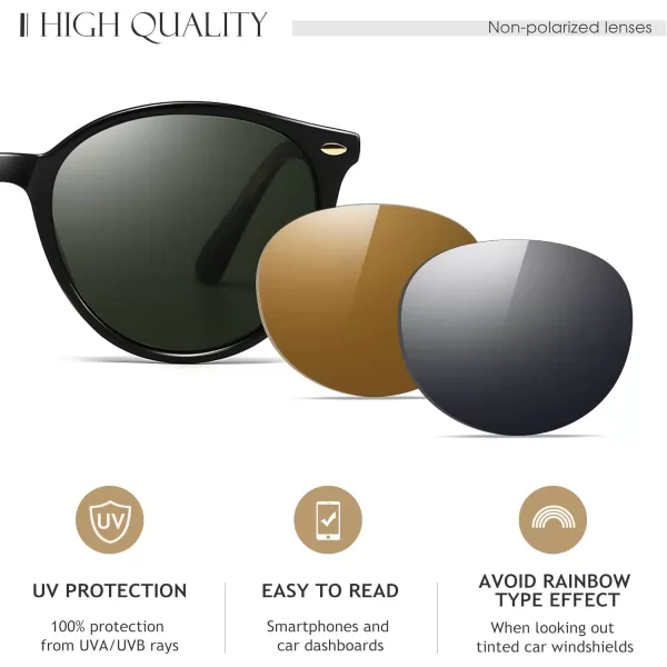 SUNGAIT Retro Round Sunglasses for Women Men Unisex Vintage Trendy Shades  UV400 Protection Classic Designer StyleGlossy Black FrameDark Green Lens