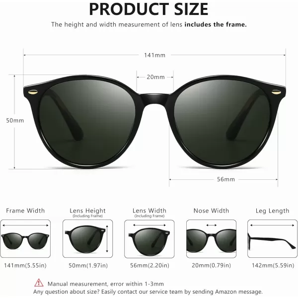 SUNGAIT Retro Round Sunglasses for Women Men Unisex Vintage Trendy Shades  UV400 Protection Classic Designer StyleGlossy Black FrameDark Green Lens