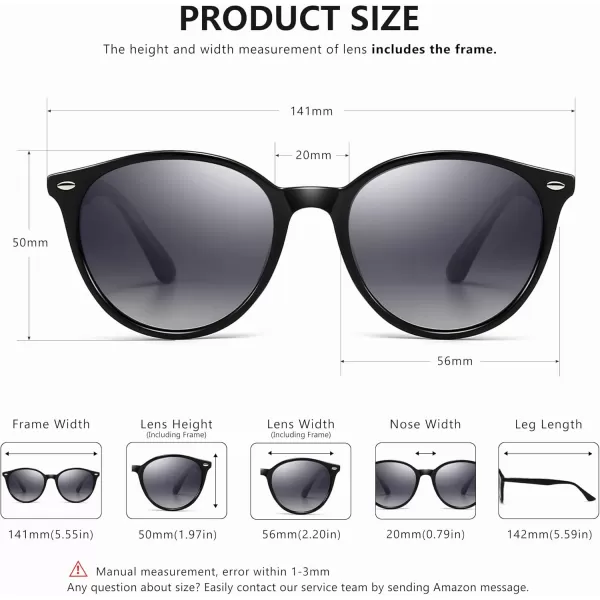 SUNGAIT Retro Round Sunglasses for Women Men Unisex Vintage Trendy Shades  UV400 Protection Classic Designer StyleGlossy Black FrameGrey Gradient Lens
