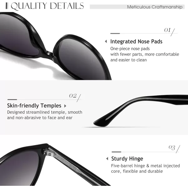 SUNGAIT Retro Round Sunglasses for Women Men Unisex Vintage Trendy Shades  UV400 Protection Classic Designer StyleGlossy Black FrameGrey Gradient Lens