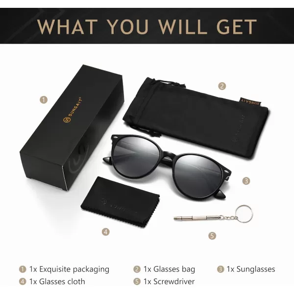 SUNGAIT Retro Round Sunglasses for Women Men Unisex Vintage Trendy Shades  UV400 Protection Classic Designer StyleGlossy Black FrameGrey Gradient Lens