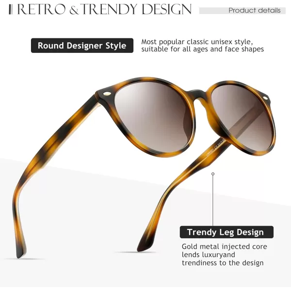 SUNGAIT Retro Round Sunglasses for Women Men Unisex Vintage Trendy Shades  UV400 Protection Classic Designer StyleMatte Amber FrameBrown Gradient Lens