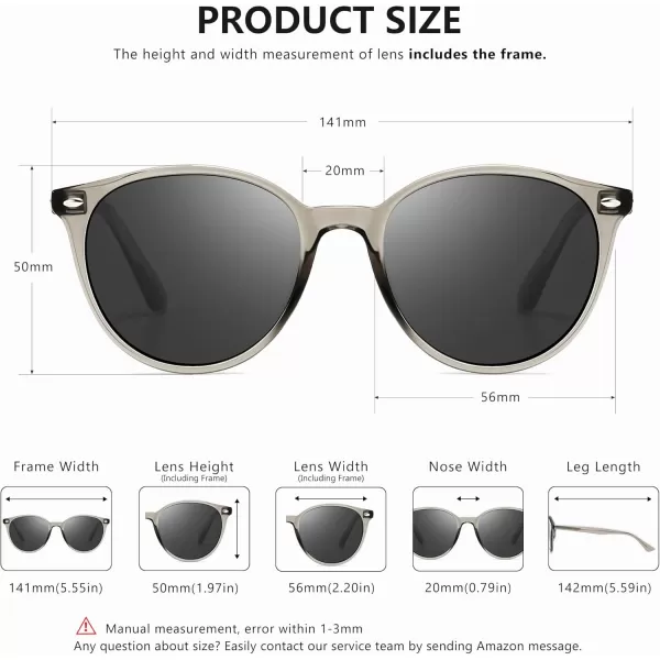 SUNGAIT Retro Round Sunglasses for Women Men Unisex Vintage Trendy Shades  UV400 Protection Classic Designer StyleTransparent Grey FrameGrey Lens