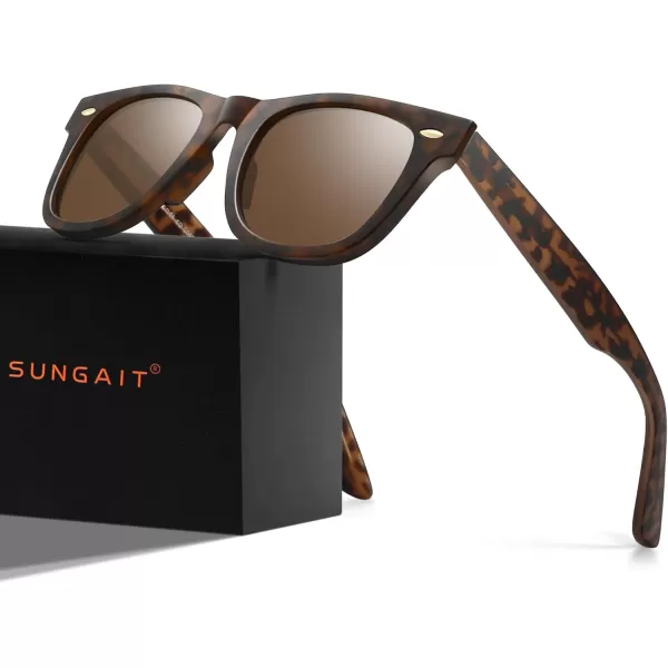 SUNGAIT Woman Retro Sunglasses Square Design UV400 Protection 80s Classic Vintage Design for Man WomanBlackAmberUnisexAmber Framematte FinishBrown Lens