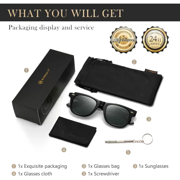 SUNGAIT Woman Retro Sunglasses Square Design UV400 Protection 80s Classic Vintage Design for Man WomanBlackAmberUnisexBlack Frame Glossy FinishGreen Lens