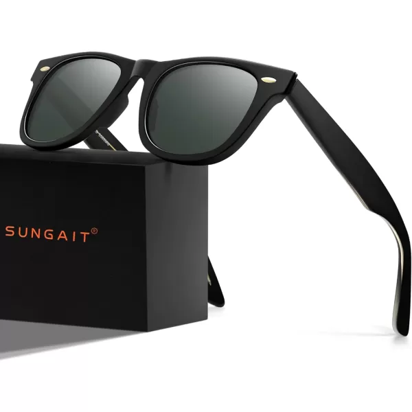 SUNGAIT Woman Retro Sunglasses Square Design UV400 Protection 80s Classic Vintage Design for Man WomanBlackAmberUnisexBlack Frame Glossy FinishGreen Lens