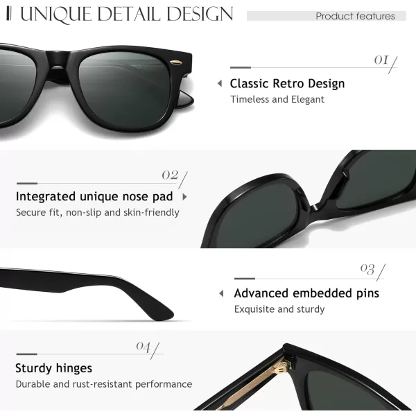 SUNGAIT Woman Retro Sunglasses Square Design UV400 Protection 80s Classic Vintage Design for Man WomanBlackAmberUnisexBlack Frame Glossy FinishGreen Lens