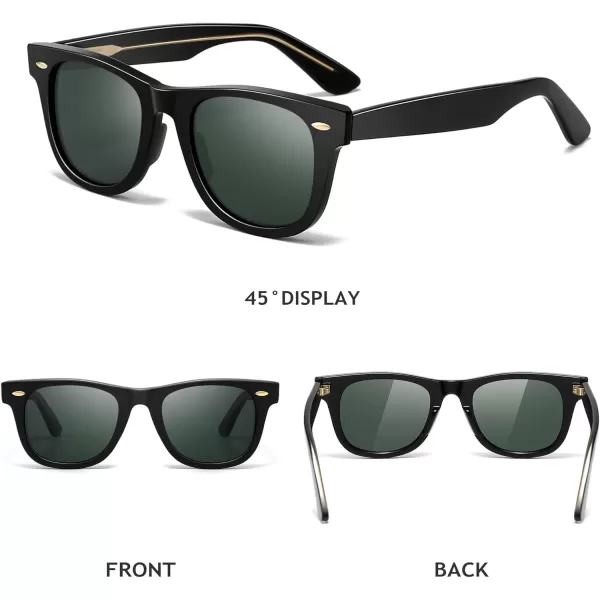 SUNGAIT Woman Retro Sunglasses Square Design UV400 Protection 80s Classic Vintage Design for Man WomanBlackAmberUnisexBlack Frame Glossy FinishGreen Lens