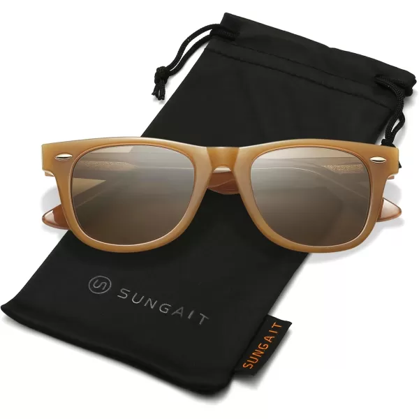 SUNGAIT Woman Retro Sunglasses Square Design UV400 Protection 80s Classic Vintage Design for Man WomanBlackAmberUnisexBrown FrameBrown Lens