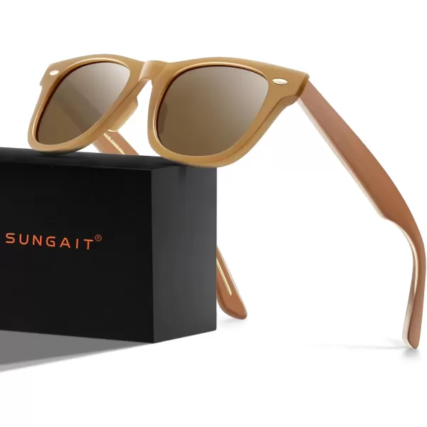 SUNGAIT Woman Retro Sunglasses Square Design UV400 Protection 80s Classic Vintage Design for Man WomanBlackAmberUnisexBrown FrameBrown Lens