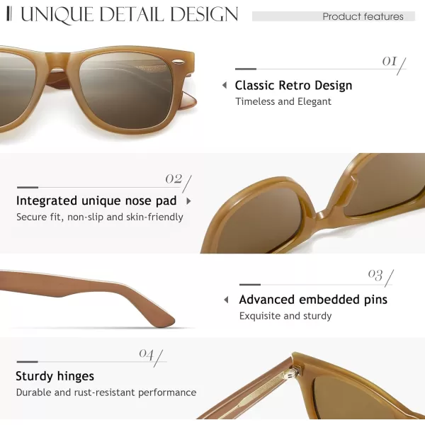 SUNGAIT Woman Retro Sunglasses Square Design UV400 Protection 80s Classic Vintage Design for Man WomanBlackAmberUnisexBrown FrameBrown Lens