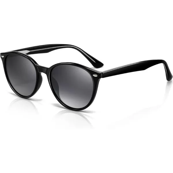 SUNGAIT Retro Round Sunglasses for Women Men Unisex Vintage Trendy Shades  UV400 Protection Classic Designer StyleGlossy Black FrameGrey Gradient Lens