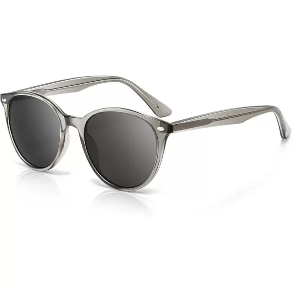 SUNGAIT Retro Round Sunglasses for Women Men Unisex Vintage Trendy Shades  UV400 Protection Classic Designer StyleTransparent Grey FrameGrey Lens