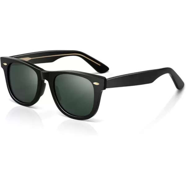 SUNGAIT Woman Retro Sunglasses Square Design UV400 Protection 80s Classic Vintage Design for Man WomanBlackAmberUnisexBlack Frame Glossy FinishGreen Lens