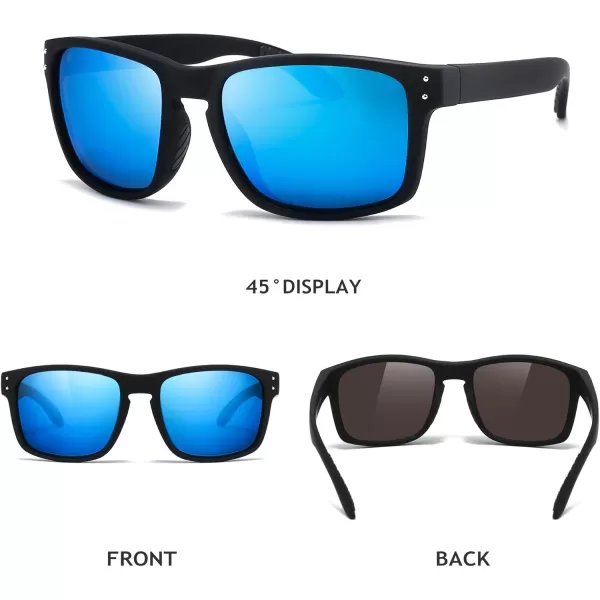 imageSUNGAIT Polarized Sunglasses Men Women Retro Square Unisex Sports Sun Glasses  HD UV400 for Golf Running Driving Fishing2025 Black Frame Matte Finish Blue Mirror Lens