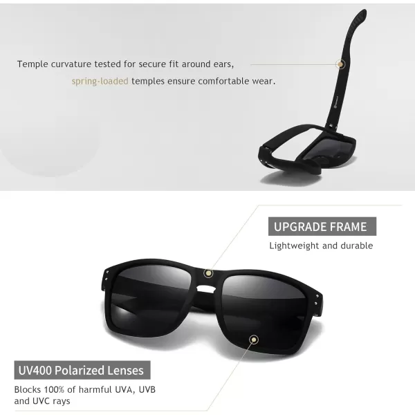 imageSUNGAIT Polarized Sunglasses Men Women Retro Square Unisex Sports Sun Glasses  HD UV400 for Golf Running Driving Fishing2025 Black Frame Matte FinishGrey Lens