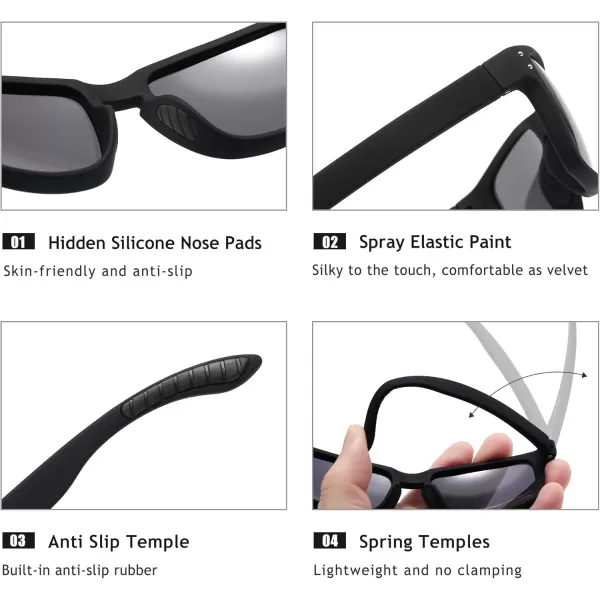 imageSUNGAIT Polarized Sunglasses Men Women Retro Square Unisex Sports Sun Glasses  HD UV400 for Golf Running Driving Fishing2025 Black Frame Matte FinishGrey Lens