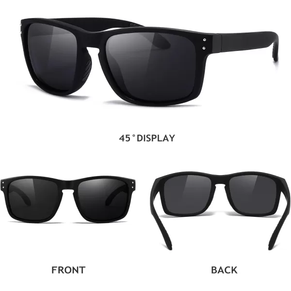 imageSUNGAIT Polarized Sunglasses Men Women Retro Square Unisex Sports Sun Glasses  HD UV400 for Golf Running Driving Fishing2025 Black Frame Matte FinishGrey Lens