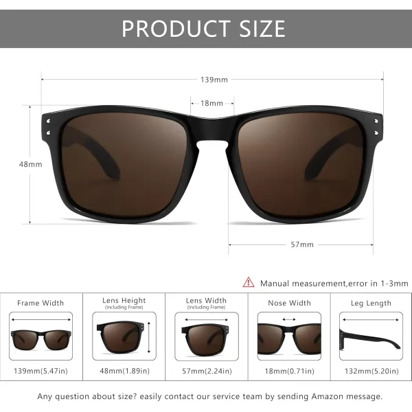 imageSUNGAIT Polarized Sunglasses Men Women Retro Square Unisex Sports Sun Glasses  HD UV400 for Golf Running Driving FishingBlack Frame Glossy FinishBrown Lens