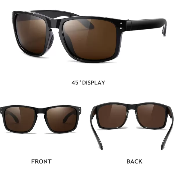imageSUNGAIT Polarized Sunglasses Men Women Retro Square Unisex Sports Sun Glasses  HD UV400 for Golf Running Driving FishingBlack Frame Glossy FinishBrown Lens