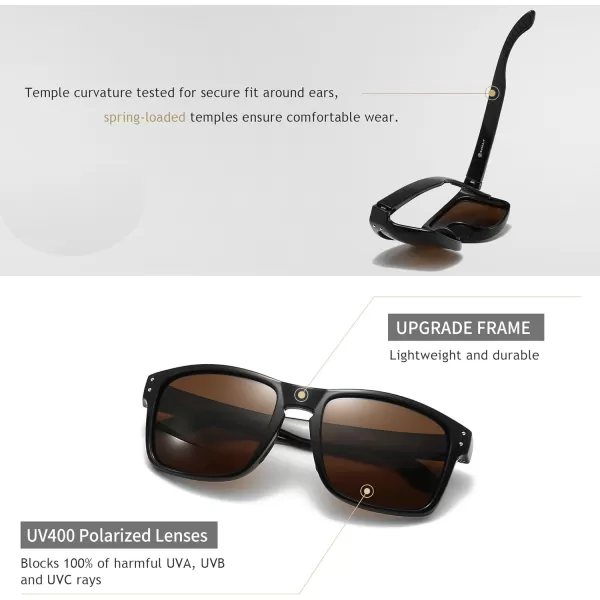 imageSUNGAIT Polarized Sunglasses Men Women Retro Square Unisex Sports Sun Glasses  HD UV400 for Golf Running Driving FishingBlack Frame Glossy FinishBrown Lens