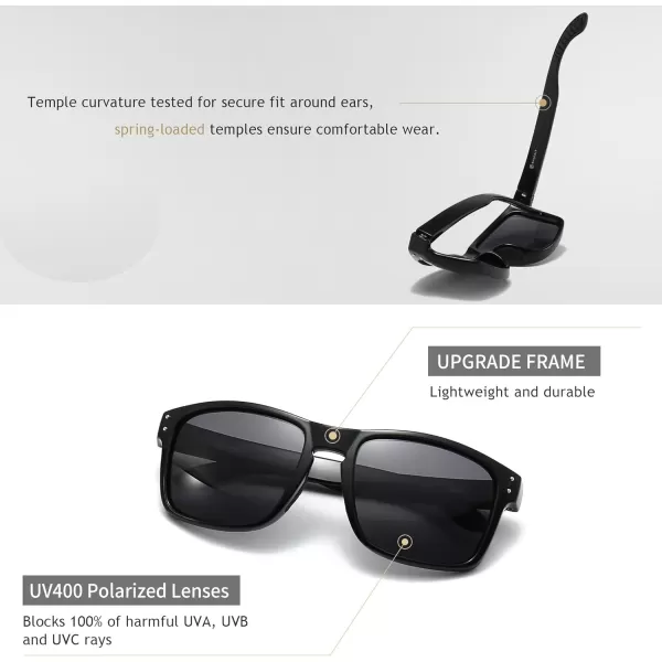 imageSUNGAIT Polarized Sunglasses Men Women Retro Square Unisex Sports Sun Glasses  HD UV400 for Golf Running Driving FishingBlack Frame Golssy FinishGrey Lens