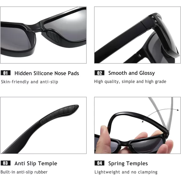 imageSUNGAIT Polarized Sunglasses Men Women Retro Square Unisex Sports Sun Glasses  HD UV400 for Golf Running Driving FishingBlack Frame Golssy FinishGrey Lens