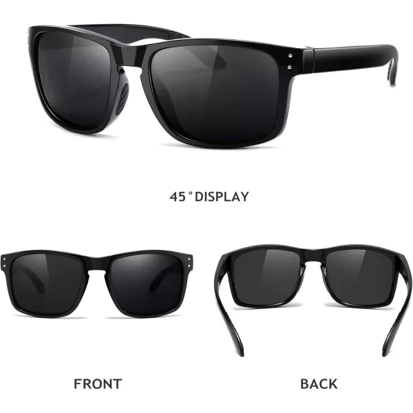 imageSUNGAIT Polarized Sunglasses Men Women Retro Square Unisex Sports Sun Glasses  HD UV400 for Golf Running Driving FishingBlack Frame Golssy FinishGrey Lens